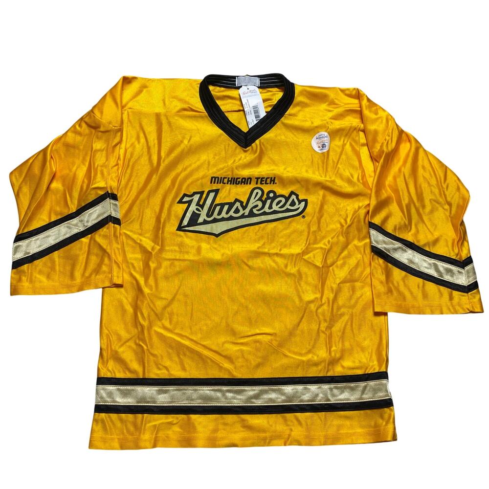 NWT Rare Vintage Michigan Tech University Huskies Yellow Hockey Jersey Size YXL